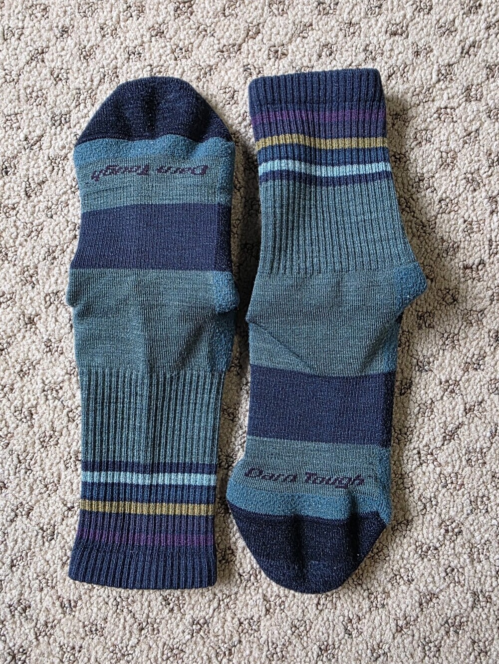 Darn Tough Striped Crew Socks in Teal & Navy - Soft Everyday Hosiery